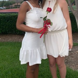 white ruffle mini dress